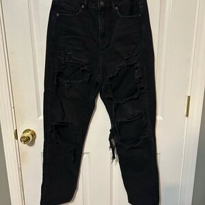 American Eagle Distressed Black Ripped MomJeans
